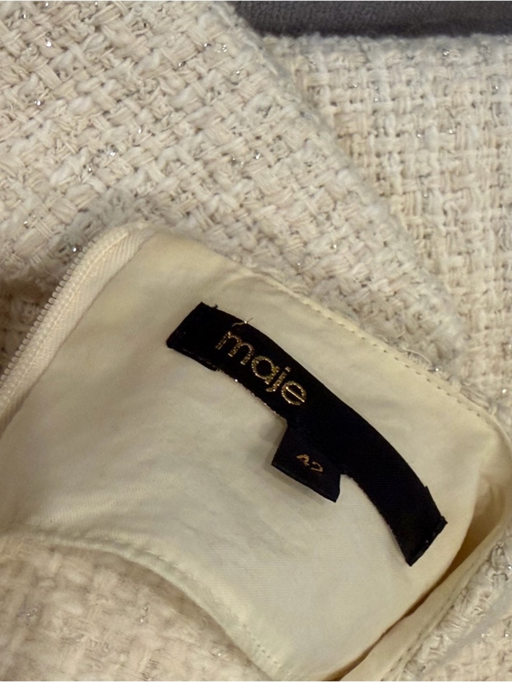 Maje Short Tweed Dress White Size 42 - Picture 11 of 11